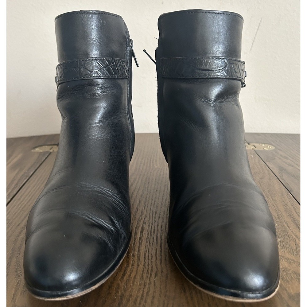 Coach Paulina Womens 7.5B Black Leather Classic Boots Booties Ankle Buckle - Picture 2 of 14